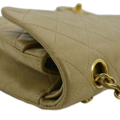 CHANEL Classic Double Flap Leather Shoulder Bag Taupe