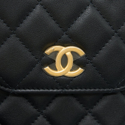 Chanel Vertical Flap Phone Pouch with Pearl Chain Lambskin Black Brushed GHW