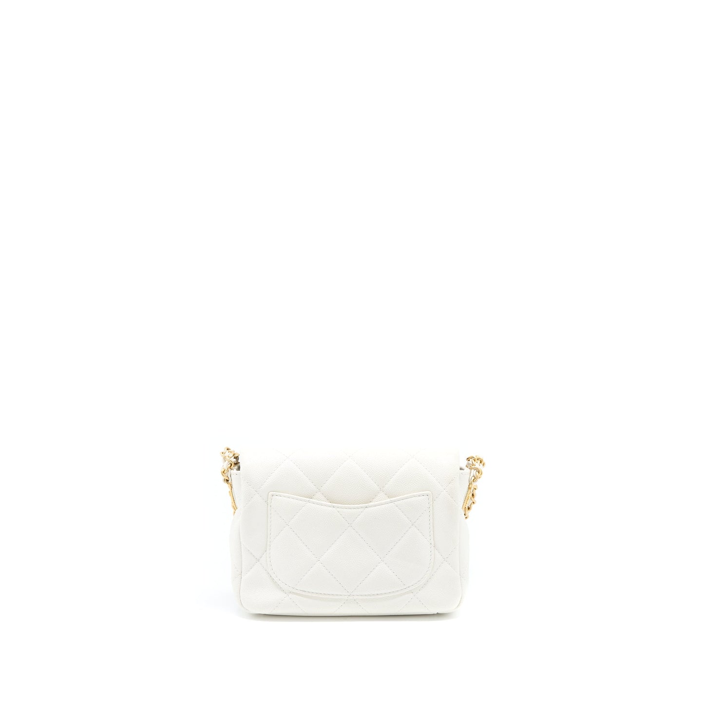 Chanel 22A Mini Square Flap Bag Caviar White Brushed GHW (Microchip)