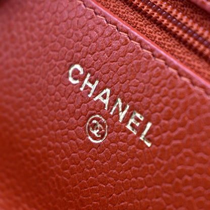 CHANEL WOC Quilted Caviar Leather Crossbody Wallet Dark Orange
