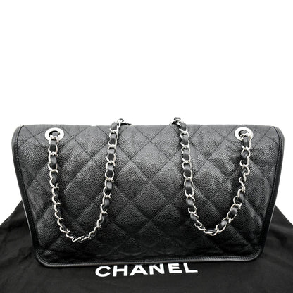 CHANEL Riviera Flap Large Quilted Caviar Leather Shoulder Bag Black
