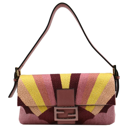 FENDI Baguette 1997 Satin Leather Shoulder Satchel Bag Multicolor