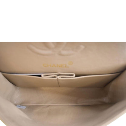 CHANEL Classic Double Flap Leather Shoulder Bag Taupe