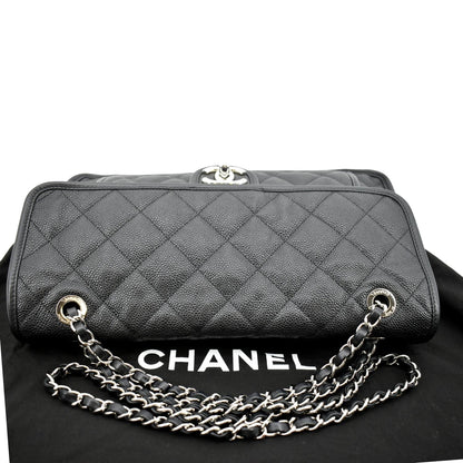 CHANEL Riviera Flap Large Quilted Caviar Leather Shoulder Bag Black