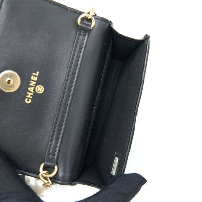 Chanel Mini Flap Bag with Giant Pearl Chain Lambskin Black LGHW
