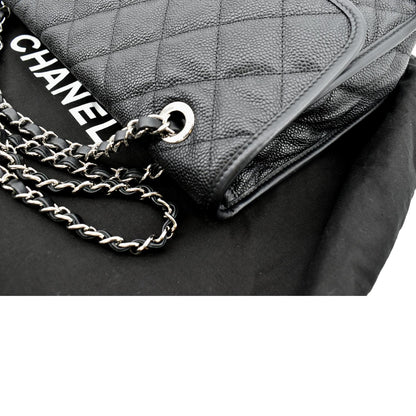 CHANEL Riviera Flap Large Quilted Caviar Leather Shoulder Bag Black