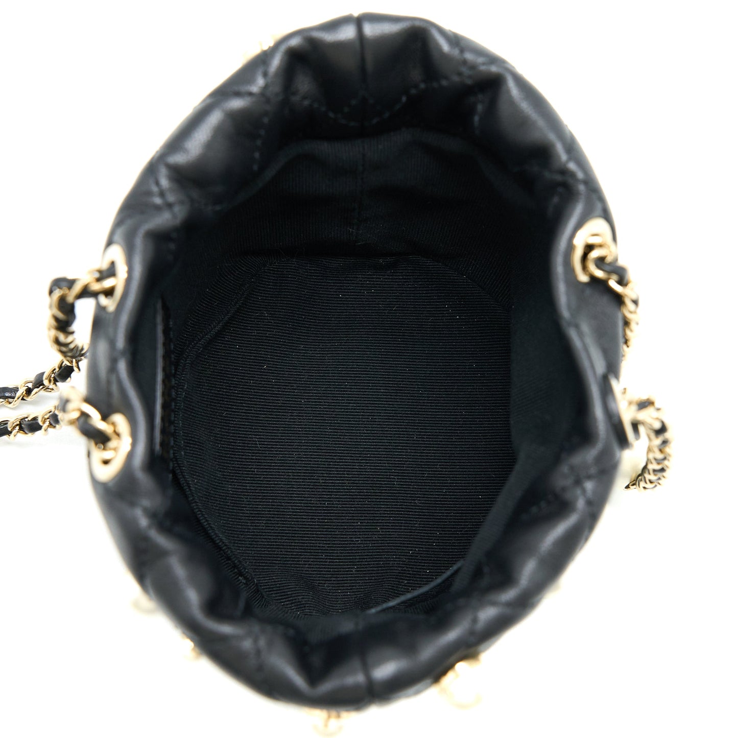 Chanel Mini Pearly Bucket Bag with Chain Lambskin Black LGHW
