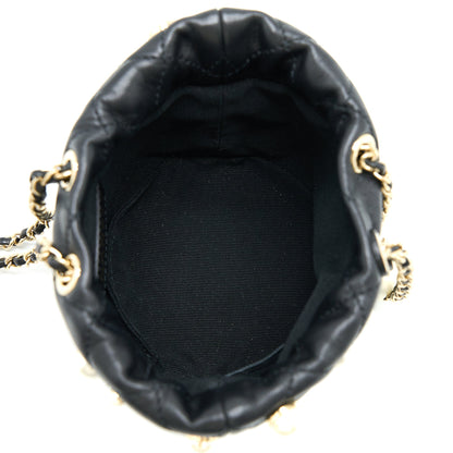 Chanel Mini Pearly Bucket Bag with Chain Lambskin Black LGHW