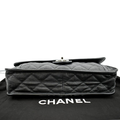 CHANEL Riviera Flap Large Quilted Caviar Leather Shoulder Bag Black