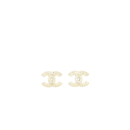 Chanel CC Logo Crystal Earring Light Gold Tone