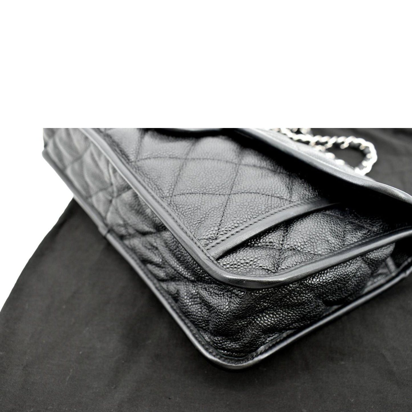 CHANEL Riviera Flap Large Quilted Caviar Leather Shoulder Bag Black