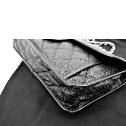 CHANEL Riviera Flap Large Quilted Caviar Leather Shoulder Bag Black