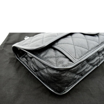 CHANEL Riviera Flap Large Quilted Caviar Leather Shoulder Bag Black
