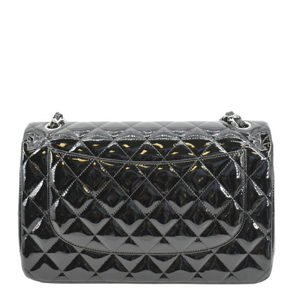 CHANEL Classic Medium Double Flap Patent Leather Shoulder Bag Black