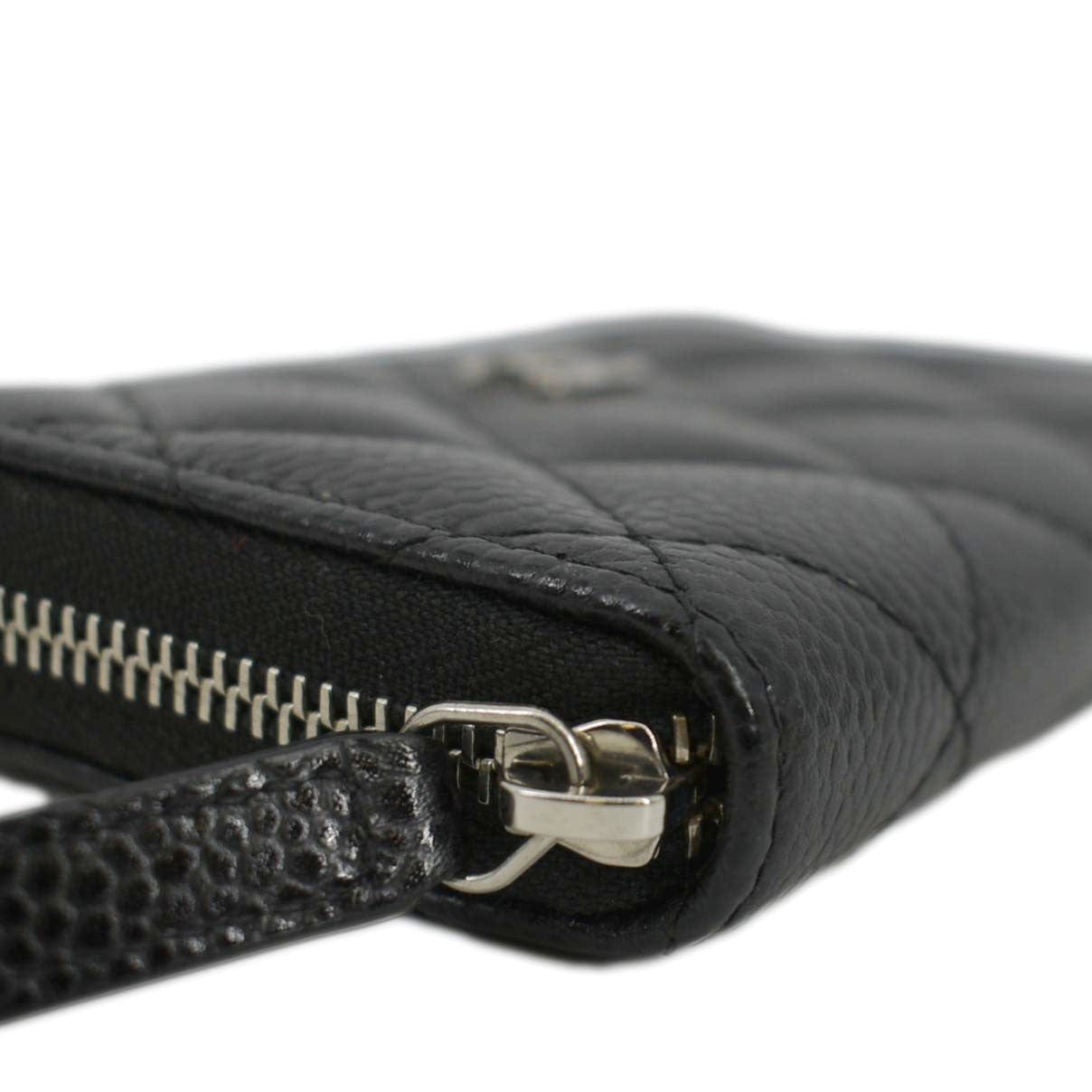 CHANEL Zip Around small Quilted Caviar Leather Wallet Black