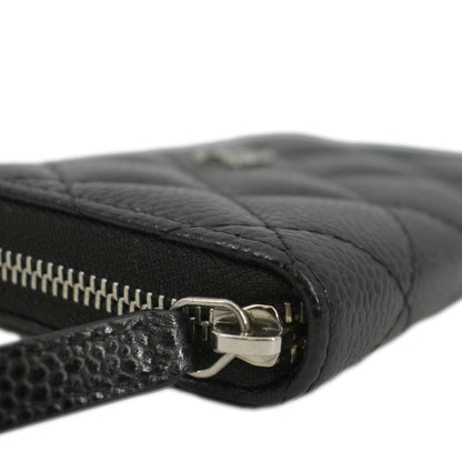 CHANEL Zip Around small Quilted Caviar Leather Wallet Black