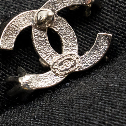 Chanel Crystal CC Logo Earrings Ruthenium Silver Tone