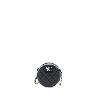 Chanel Crystal CC Logo Round Clutch with Chain Caviar Black LGHW