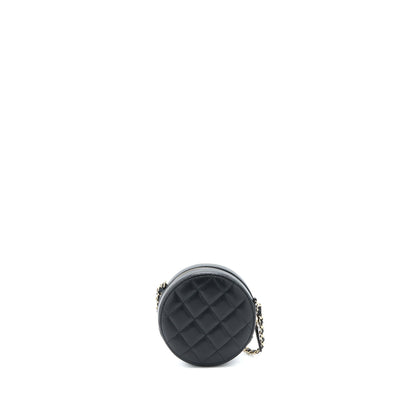 Chanel Crystal CC Logo Round Clutch with Chain Caviar Black LGHW