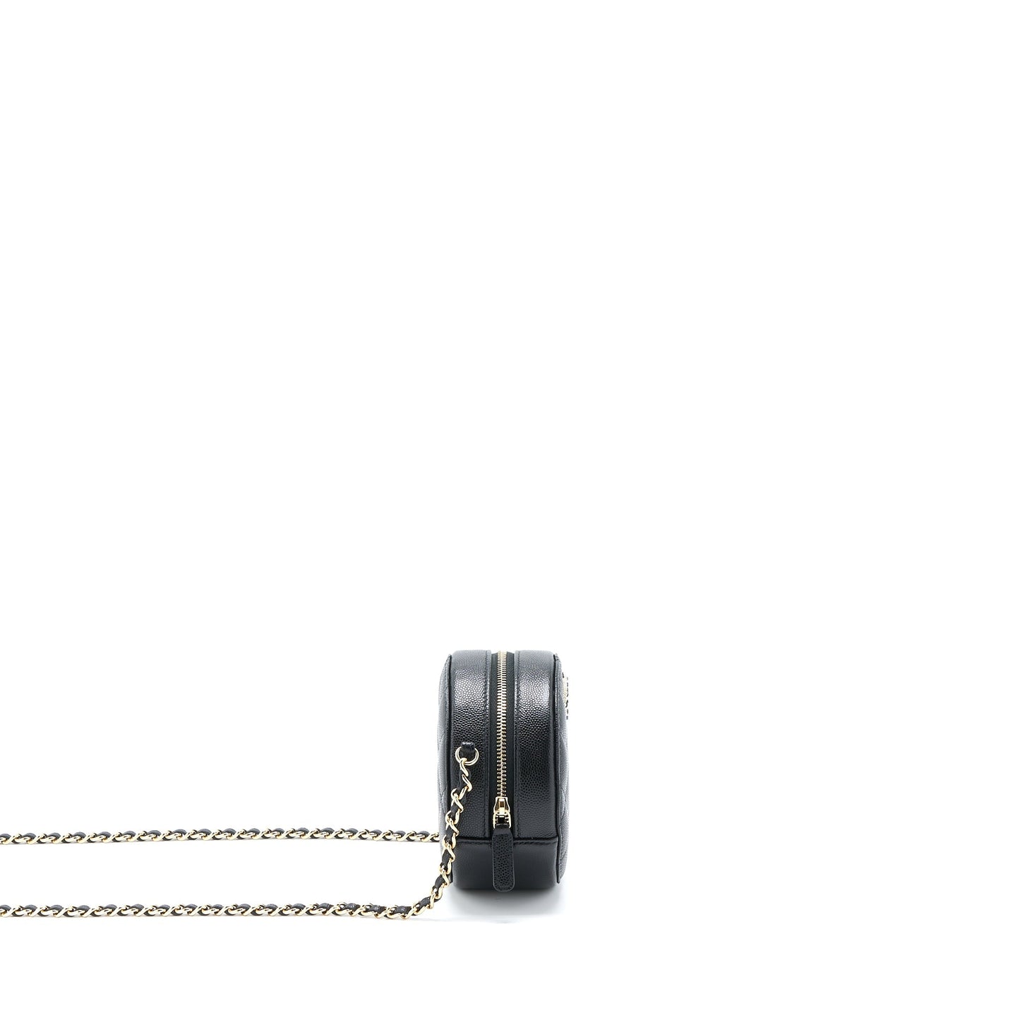 Chanel Crystal CC Logo Round Clutch with Chain Caviar Black LGHW