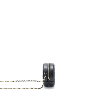 Chanel Crystal CC Logo Round Clutch with Chain Caviar Black LGHW