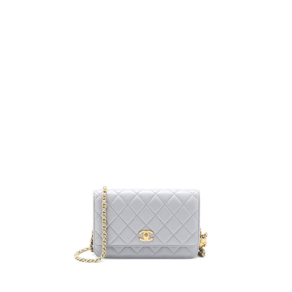 Chanel Pearl Crush Wallet on Chain Lambskin Light Grey GHW (Microchip)