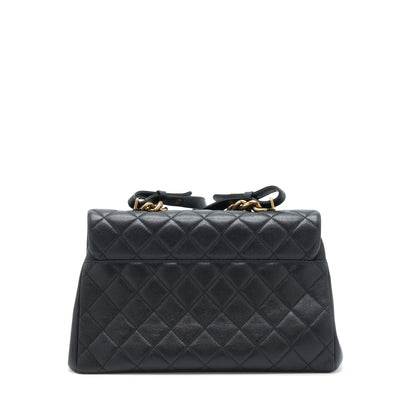 Chanel Large Flap Bag Calfskin Black Ruthenium Gold Hardware