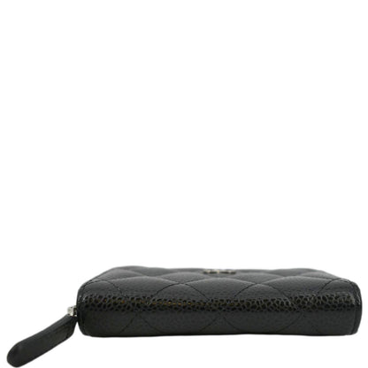CHANEL Zip Around small Quilted Caviar Leather Wallet Black