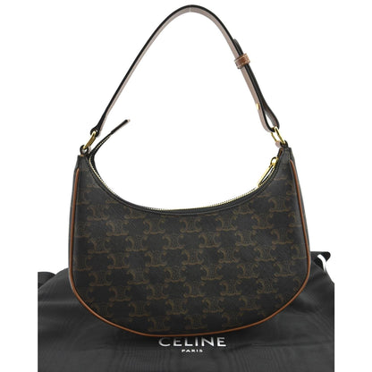 CELINE Ava Triomphe Canvas Calfskin Shoulder Bag Tan