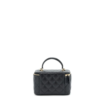 Chanel 22A Mini Top Handle Long Vanity With Chain Lambskin Black LGHW (Microchip)