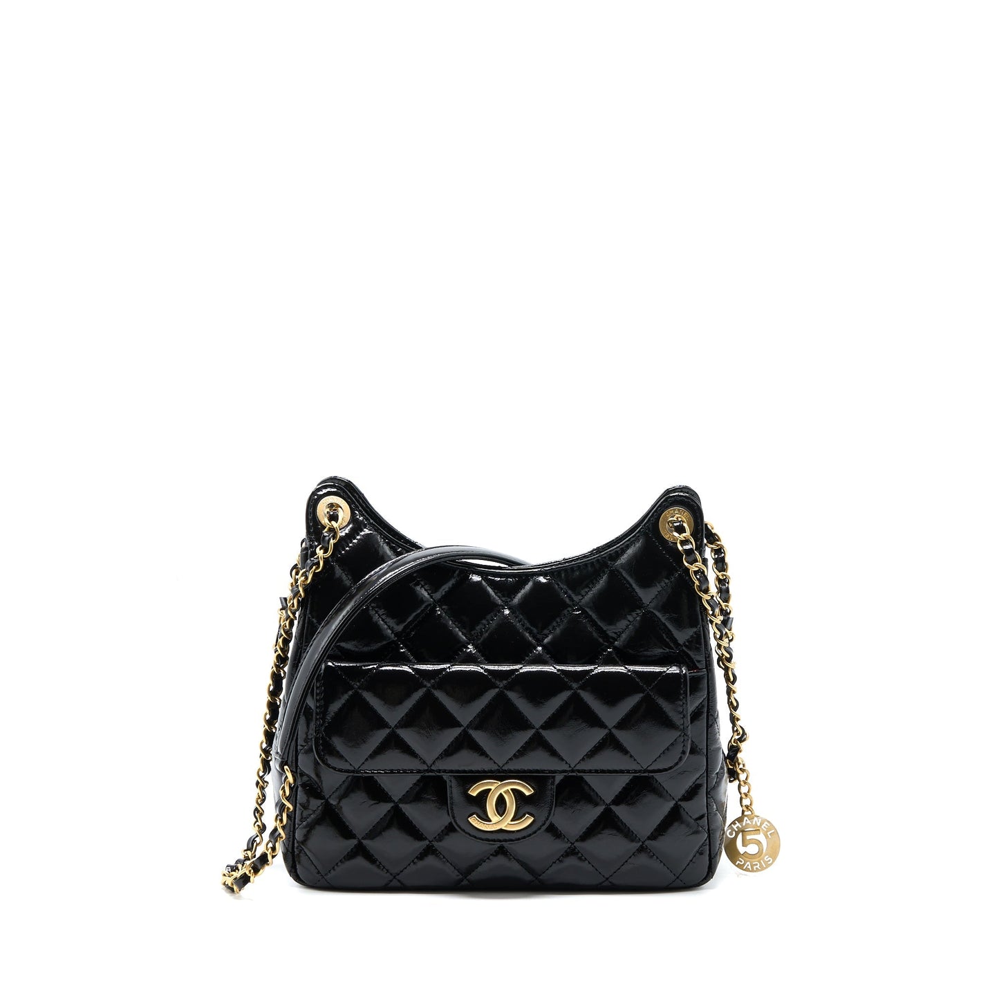 Chanel 23C Hobo Bag Shiny Calfskin Black Brushed GHW(Microchip)
