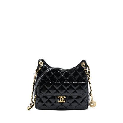 Chanel 23C Hobo Bag Shiny Calfskin Black Brushed GHW(Microchip)