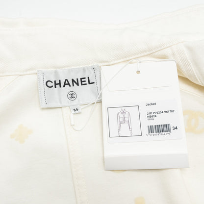 Chanel size 34 21P Camellia Jacket Cotton White