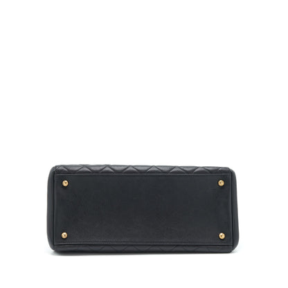Chanel Large Flap Bag Calfskin Black Ruthenium Gold Hardware