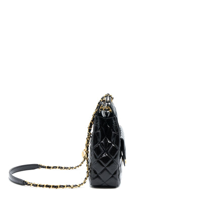 Chanel 23C Hobo Bag Shiny Calfskin Black Brushed GHW(Microchip)