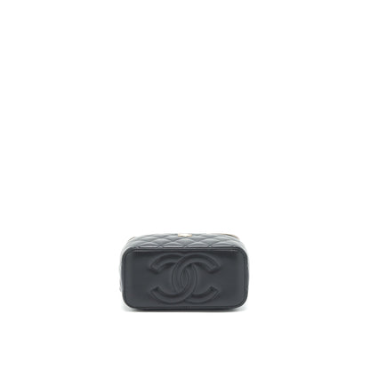 Chanel 22A Mini Top Handle Long Vanity With Chain Lambskin Black LGHW (Microchip)
