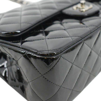 CHANEL Classic Medium Double Flap Patent Leather Shoulder Bag Black