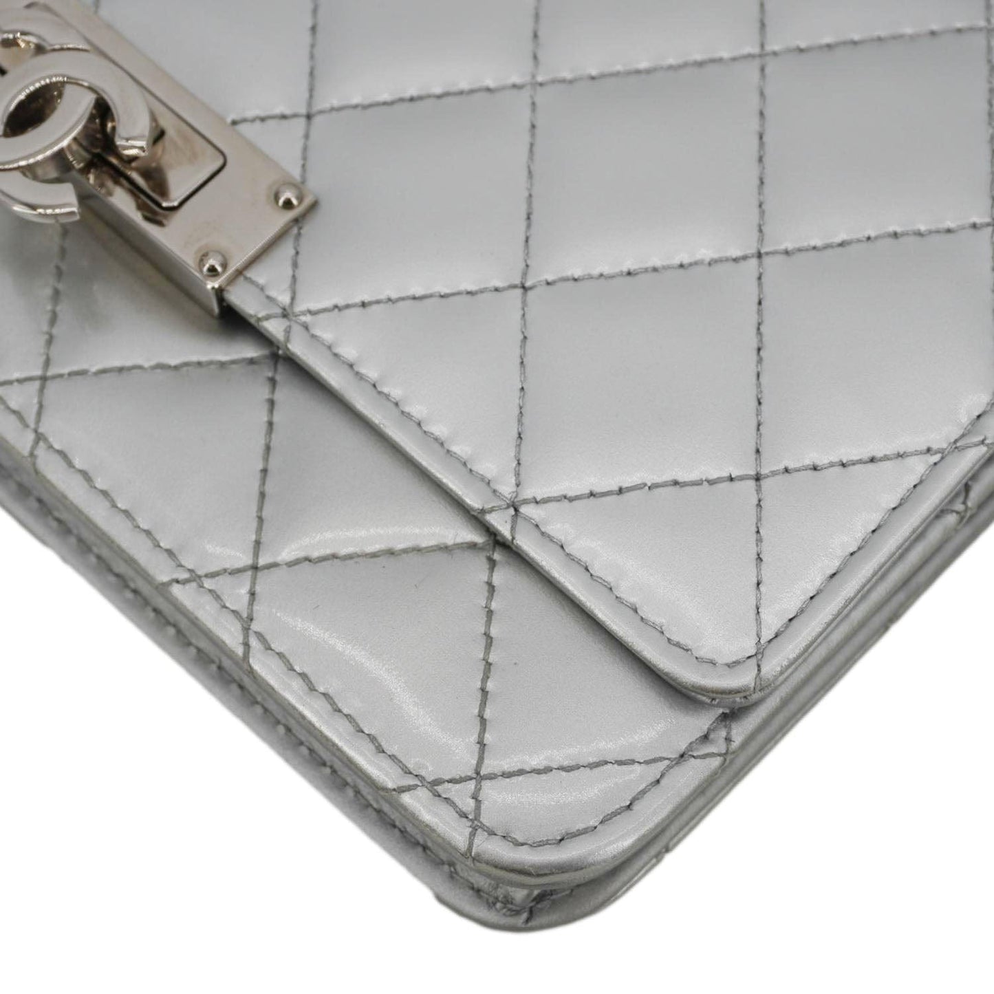 CHANEL Golden Class Quilted Leather Wallet on Chain Bag Silver