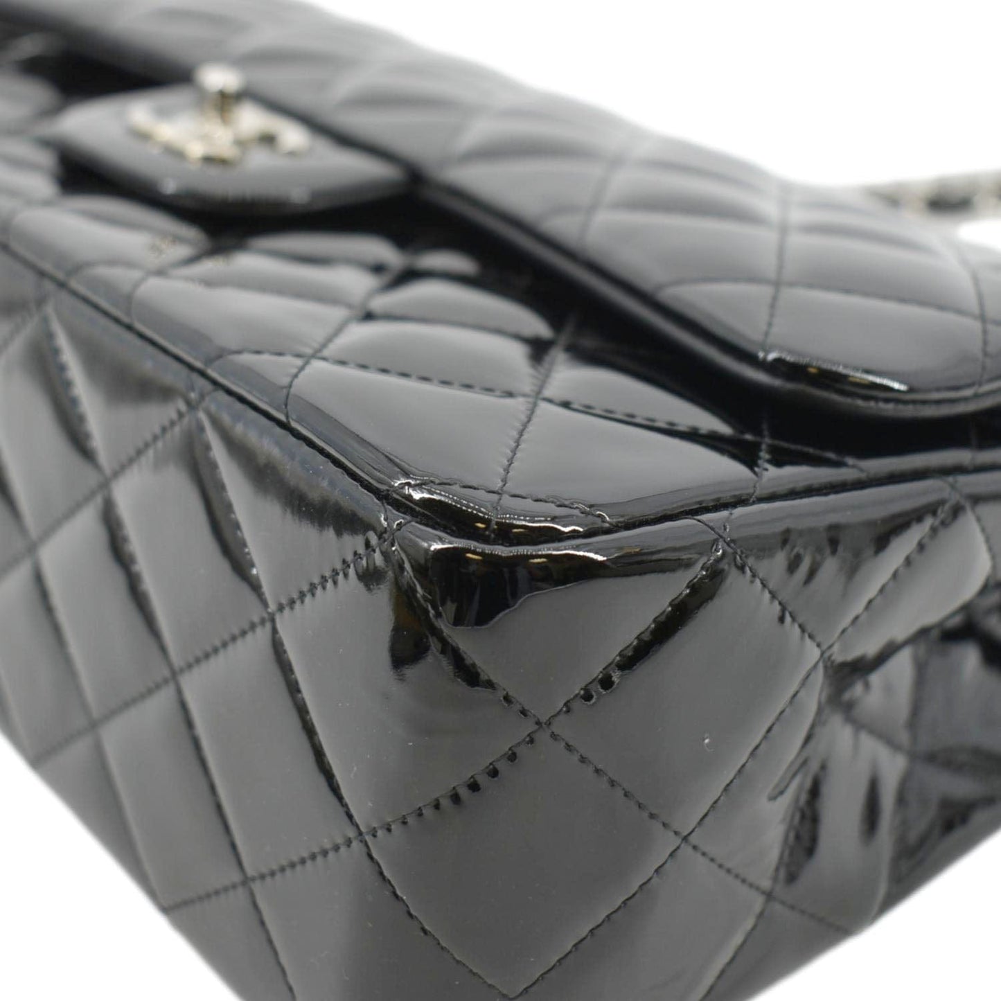 CHANEL Classic Medium Double Flap Patent Leather Shoulder Bag Black