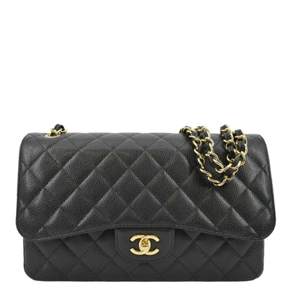 CHANEL Classic Jumbo Double Flap Quilted Caviar Leather Crossbody Bag Black