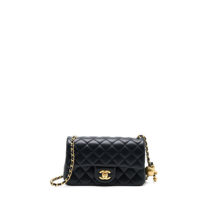 Chanel 23C Pearl Crush Mini Rectangular Flap Bag Lambskin Black Brushed GHW (Microchip)