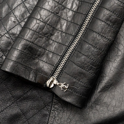 Chanel Size 44 Quilted Long Coat Leather Black