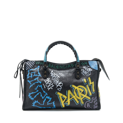 Balenciaga City Purse Black With Multicolour Graffiti Ruthenium Hardware