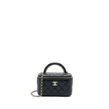 Chanel 22A Top Handle Long Vanity Case Lambskin Black LGHW
