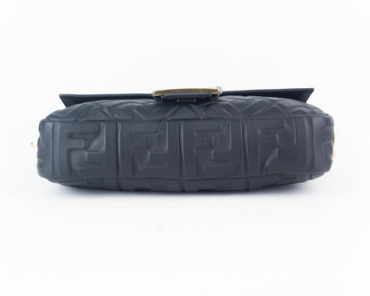 Fendi Nappa FF Baguette Medium in Black Leather