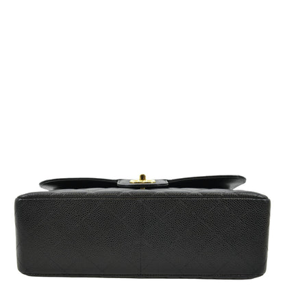 CHANEL Classic Jumbo Double Flap Quilted Caviar Leather Crossbody Bag Black