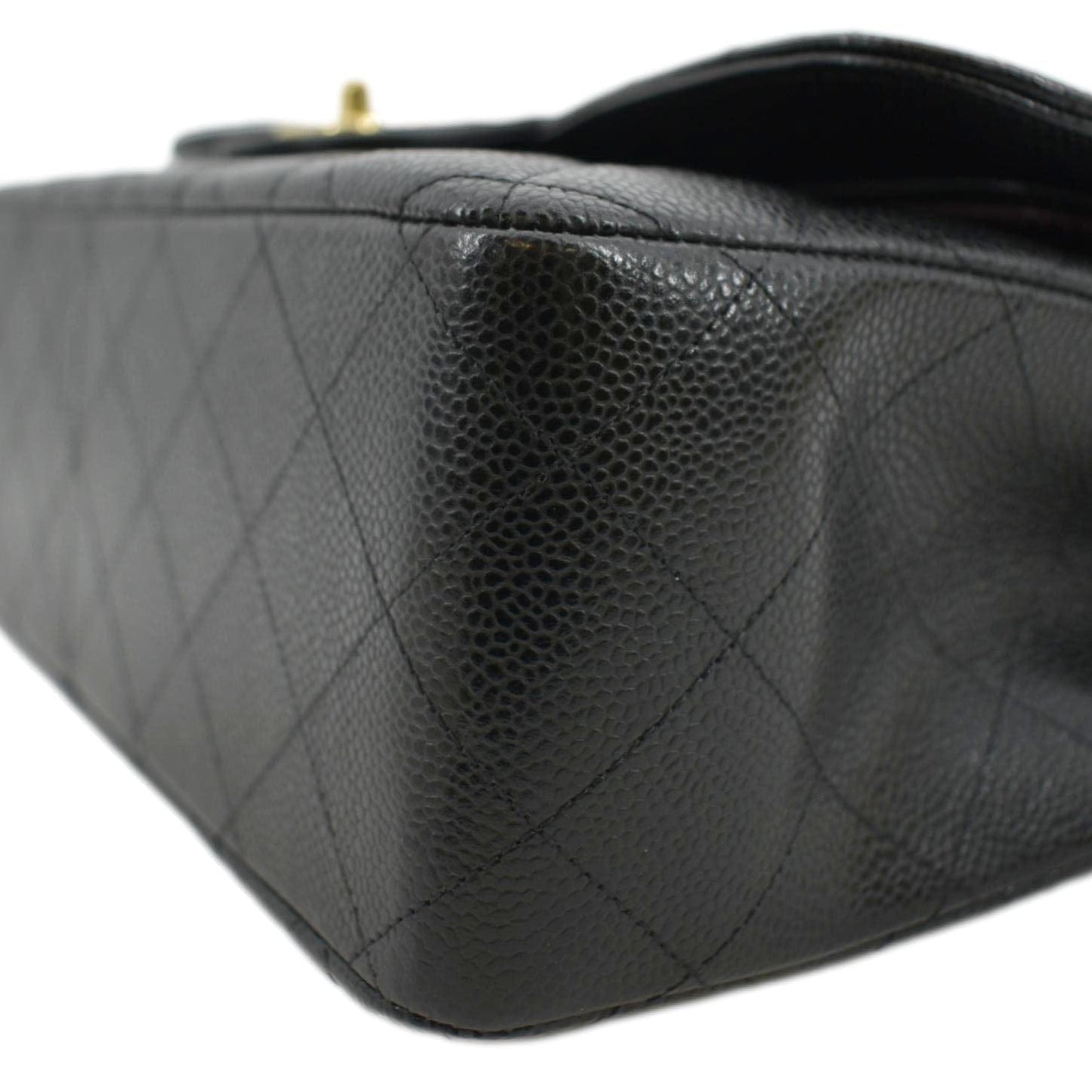 CHANEL Classic Jumbo Double Flap Quilted Caviar Leather Crossbody Bag Black