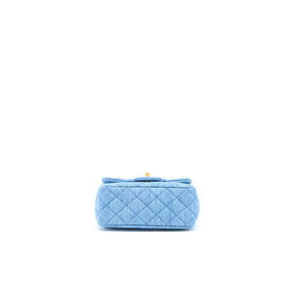 Chanel Pearl Crush Mini Square Flap Bag Denim Brushed GHW (Microchip)