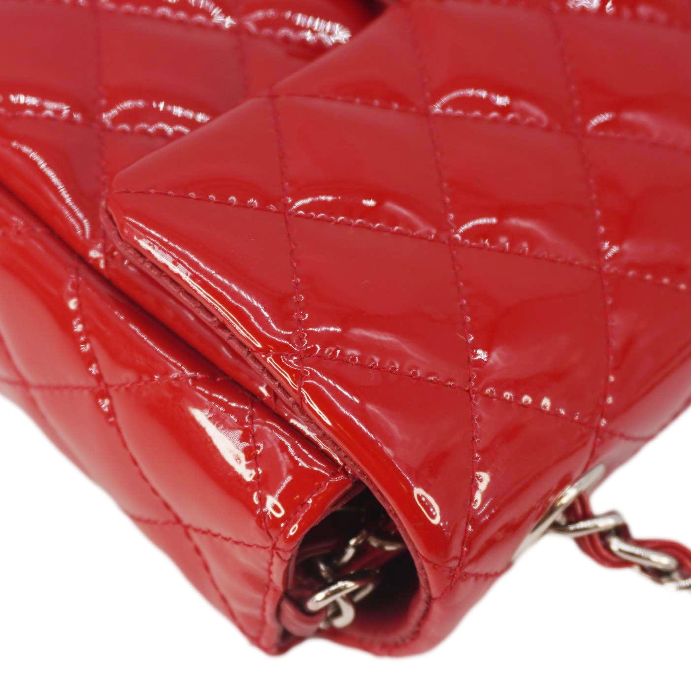 CHANEL Classic Rectangular Flap Mini Quilted Patent Leather Shoulder Bag Red