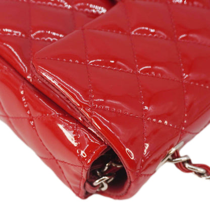 CHANEL Classic Rectangular Flap Mini Quilted Patent Leather Shoulder Bag Red